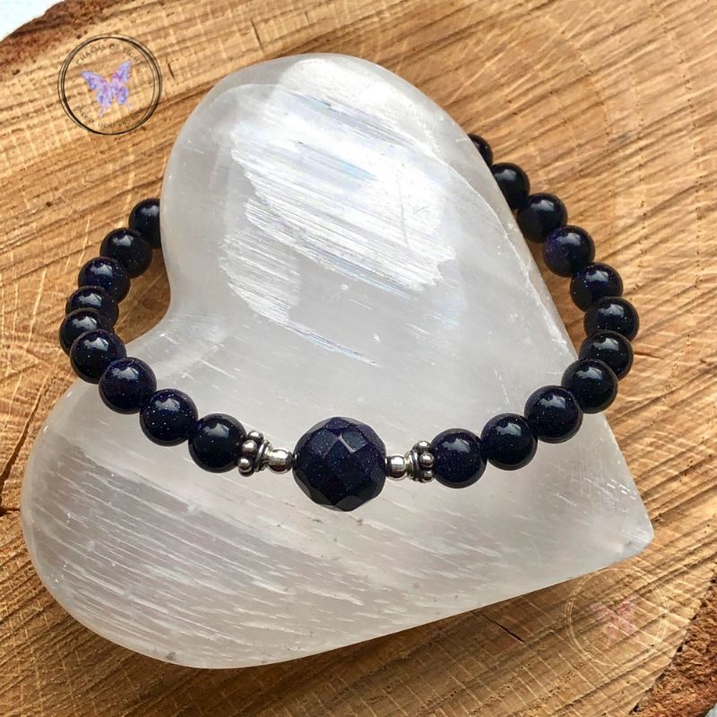 Blue Goldstone Bracelet with Faceted feature bead